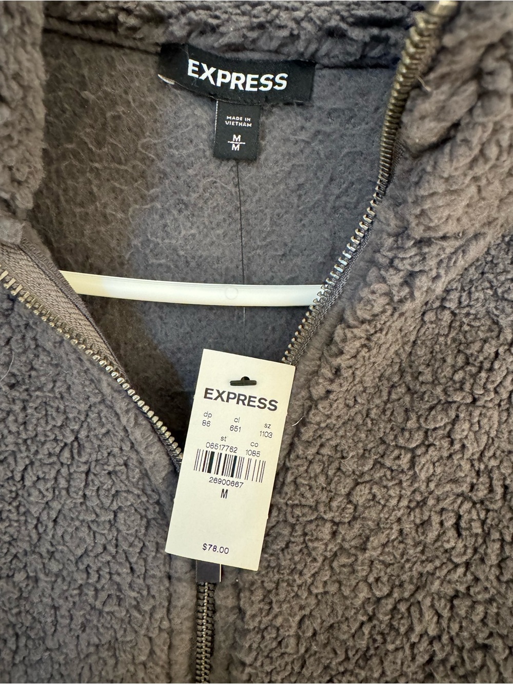 Express *NWT* Grey Sherpa Zip-Up Jacket Size M - Picture 4 of 5